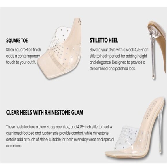 Brisa By Cape Robin Open Toe Transparent Stilettos With Rhinestones- NWOB - Picture 6 of 7